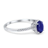 Halo Fashion Ring Oval Simulated Blue Sapphire CZ Accent 925 Sterling Silver