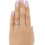 Heart Promise Ring Black Tone, Lab Created White Opal 925 Sterling Silver