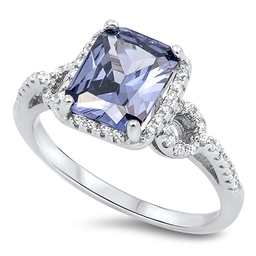 Radiant Cut Simulated Tanzanite Cubic Zirconia Wedding Engagement Ring 925 Sterling Silver