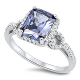 Radiant Cut Simulated Tanzanite Cubic Zirconia Wedding Engagement Ring 925 Sterling Silver