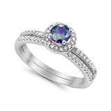 Accent Dazzling Round Simulated Rainbow CZ Wedding Ring 925 Sterling Silver