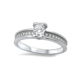 Solitaire Accent Dazzling Wedding Ring Round Simulated Cubic Zirconia 925 Sterling Silver