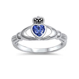 Irish Claddagh Heart Promise Ring Simulated Blue Sapphire CZ 925 Sterling Silver