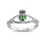 Irish Claddagh Heart Promise Ring Simulated Green Emerald 925 Sterling Silver