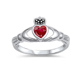 Irish Claddagh Heart Promise Ring Simulated Ruby CZ 925 Sterling Silver