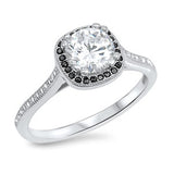 Solitaire Accent Halo Engagement Ring Simulated Cubic Zirconia 925 Sterling Silver