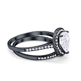 Teardrop Bridal Wedding Piece Ring Black Tone, Simulated CZ 925 Sterling Silver