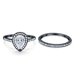 Teardrop Bridal Wedding Piece Ring Black Tone, Simulated CZ 925 Sterling Silver
