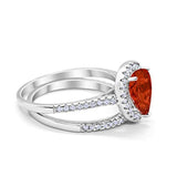Teardrop Bridal Piece Engagement Ring Simulated Garnet CZ 925 Sterling Silver