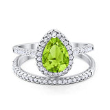 Teardrop Bridal Wedding Piece Ring Simulated Peridot CZ 925 Sterling Silver