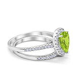 Teardrop Bridal Wedding Piece Ring Simulated Peridot CZ 925 Sterling Silver