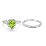 Teardrop Bridal Wedding Piece Ring Simulated Peridot CZ 925 Sterling Silver