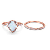 Teardrop Bridal Engagement Ring Rose Tone, Lab Created White Opal 925 Sterling Silver