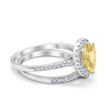 Teardrop Bridal Wedding Piece Ring Simulated Yellow CZ 925 Sterling Silver