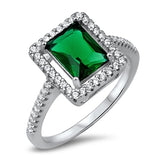 Dazzling Engagement Ring Radiant Simulated Green Emerald CZ 925 Sterling Silver