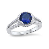 Round Simulated Blue Sapphire CZ Accent 925 Sterling Silver Wedding Ring