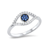Evil Eye Ring Round Simulated Blue Sapphire CZ 925 Sterling Silver (9mm)