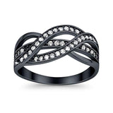 Half Eternity Weave Knot Ring Round Black Tone, Simulated Cubic Zirconia 925 Sterling Silver