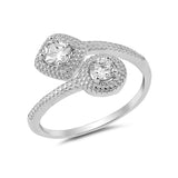 Bypass Wrap Design Fashion Ring Simulated Cubic Zirconia 925 Sterling Silver