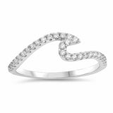 Small Wave Ring Round Simulated Cubic Zirconia 925 Sterling Silver