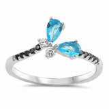 Fashion Ring Teardrop Pear Simulated Swiss Blue Topaz CZ 925 Sterling Silver