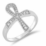 Cross Ankh Eternity Ring Round Simulated Cubic Zirconia 925 Sterling Silver