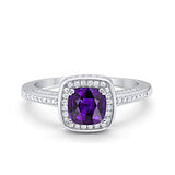 Vintage Style Engagement Ring Cushion Simulated Amethyst CZ 925 Sterling Silver