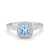 Vintage Style Engagement Ring Cushion Simulated Aquamarine CZ 925 Sterling Silver