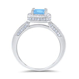 Vintage Style Engagement Ring Cushion Simulated Aquamarine CZ 925 Sterling Silver