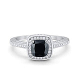 Vintage Style Engagement Ring Cushion Simulated Black CZ 925 Sterling Silver