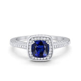 Vintage Style Engagement Ring Cushion Simulated Blue Sapphire CZ 925 Sterling Silver