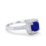 Vintage Style Engagement Ring Cushion Simulated Blue Sapphire CZ 925 Sterling Silver