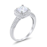 Vintage Style Engagement Ring Cushion Simulated Cubic Zirconia 925 Sterling Silver