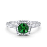 Vintage Style Engagement Ring Cushion Simulated Green Emerald CZ 925 Sterling Silver