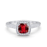Vintage Style Engagement Ring Cushion Simulated Ruby CZ 925 Sterling Silver