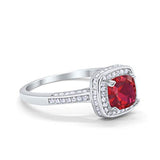 Vintage Style Engagement Ring Cushion Simulated Ruby CZ 925 Sterling Silver