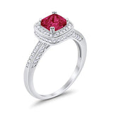 Vintage Style Engagement Ring Cushion Simulated Ruby CZ 925 Sterling Silver