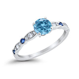 Engagement Ring Round Simulated Aquamarine CZ 925 Sterling Silver