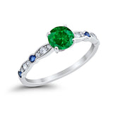 Fancy Wedding Ring Round Simulated Green Emerald CZ 925 Sterling Silver