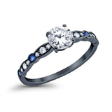 Engagement Ring Round Black Tone, Simulated Cubic Zirconia 925 Sterling Silver