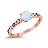 Engagement Ring Round Rose Tone, Lab Created White Opal 925 Sterling Silver