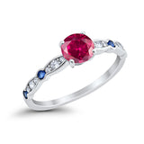 Engagement Ring Round Simulated Ruby CZ 925 Sterling Silver