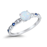 Fancy Engagement Ring Lab Created White Opal Round 925 Sterling Silver