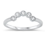 Matching Band Curved Ring Round Simulated Cubic Zirconia 925 Sterling Silver