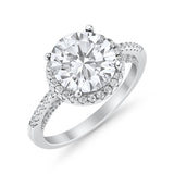 Halo Art Deco Engagement Bridal Ring Round Simulated CZ 925 Sterling Silver