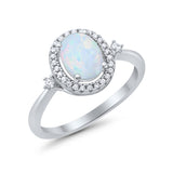 Art Deco Engagement Ring Halo Oval Lab Created White Opal 925 Sterling Silver