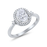 Art Deco Engagement Ring Halo Round Simulated Cubic Zirconia 925 Sterling Silver
