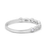 Half Eternity Stacking Art Deco Ring Round Simulated Cubic Zirconia 925 Sterling Silver
