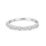 Half Eternity Stacking Art Deco Ring Round Simulated Cubic Zirconia 925 Sterling Silver