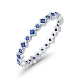 Stackable Full Eternity Art Deco Wedding Simulated Blue Sapphire CZ Ring 925 Sterling Silver